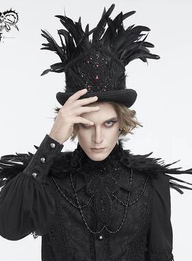 Devil Fashion恶魔时尚男装哥特朋克暗黑羽毛装饰英伦帽子AS187
