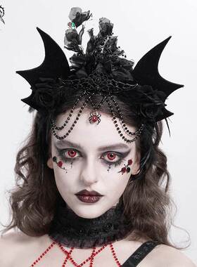 Devil Fashion恶魔时尚女装哥特蝙蝠翅膀洗链条流苏发箍AS217