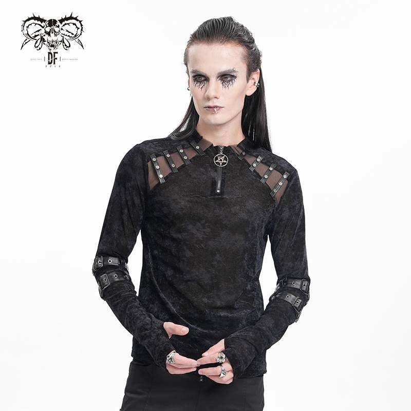 Devil Fashion恶魔时尚哥特暗黑男装半拉链高领T恤打底衫TT282