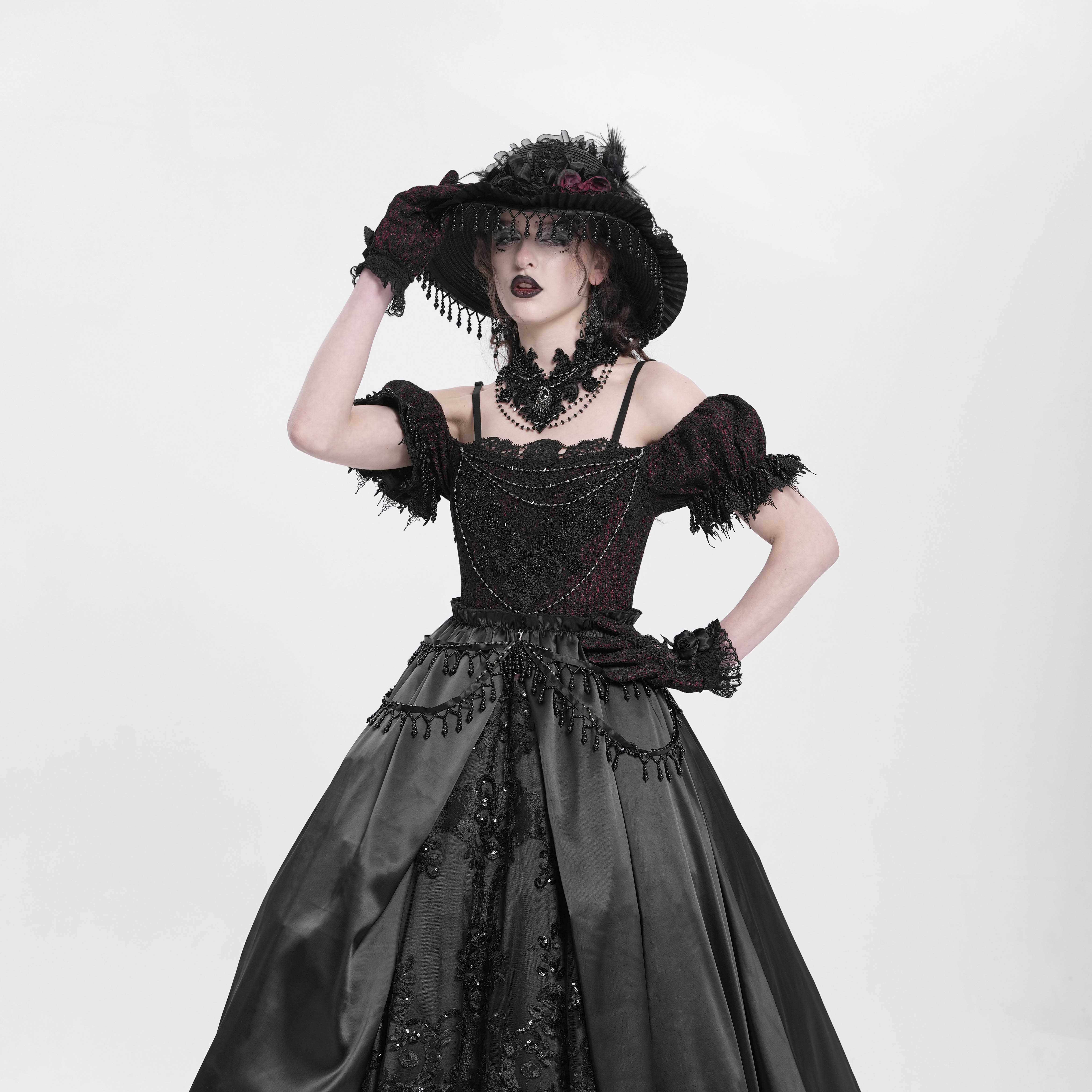 EVA LADY恶魔时尚女装哥特朋克暗黑亮片蕾丝礼服连衣裙ESKT05701