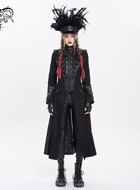 DevilFashion哥特风黑色暗纹开衩长款外套CT267
