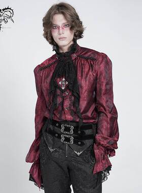 Devil Fashion恶魔时尚哥特暗黑男装蕾丝立领提花衬衫上衣SHT140