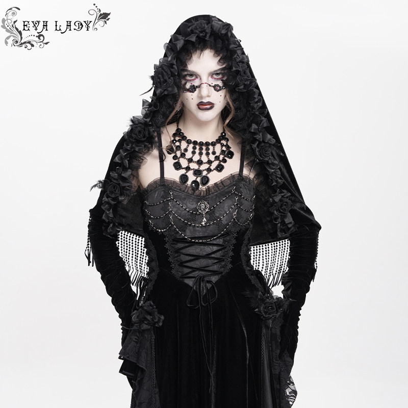 Devil Fashion恶魔时尚女装哥特黑色立体花朵披肩帽子头饰EAS031