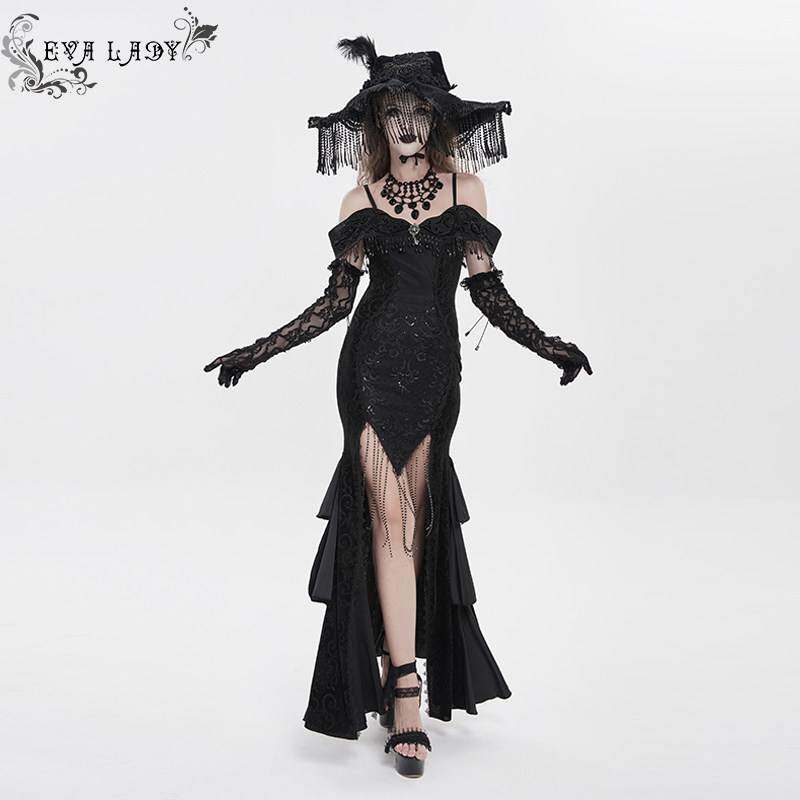 EVA LADY恶魔时尚女装哥特朋克暗黑性感大开叉洋装ESKT07601