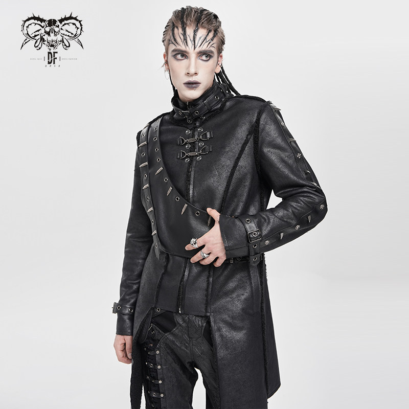 |DevilFashion哥特风黑色绑带装饰皮衣外套CT256