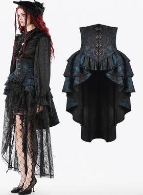 DARK IN LOVE哥特女装 复古蓝色束腰拖尾裙 KW409