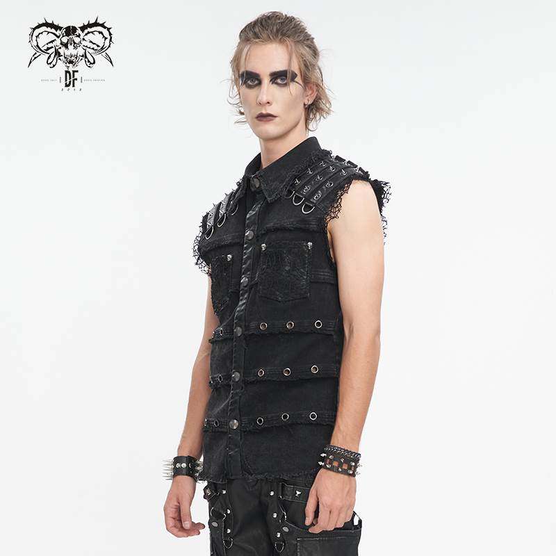 Devil Fashion恶魔时尚男装哥特朋克暗黑铆钉装饰无袖马甲SHT119