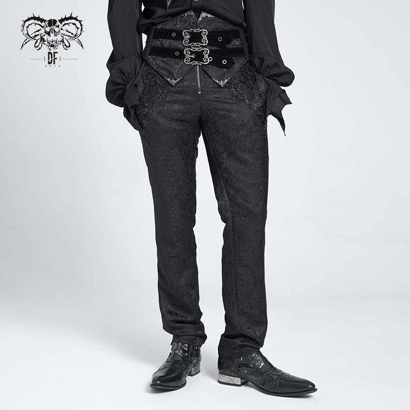 Devil Fashion恶魔时尚哥特暗黑男装双腰带显瘦提花直筒长裤PT278