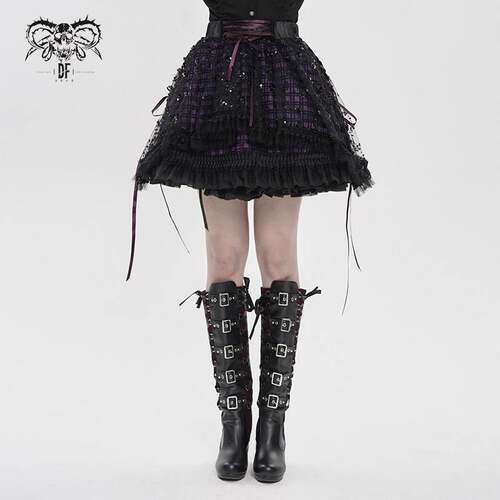 Devil Fashion恶魔时尚哥特暗黑女装不规则蕾丝蛋糕裙SKT25902