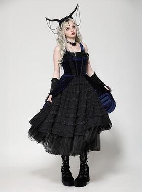 Dark in Love个性欧美哥特靛蓝色哥特洛丽塔洋娃娃连衣裙DW1065