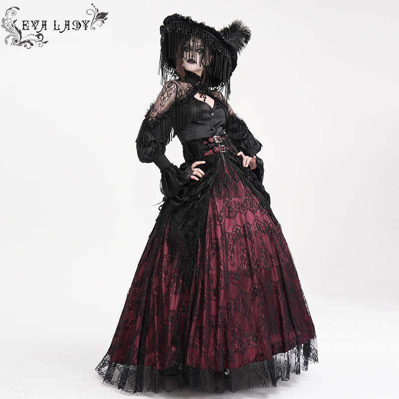 Devil Fashion恶魔时尚女装哥特长短流苏黑色大圆寡妇帽 EAS019