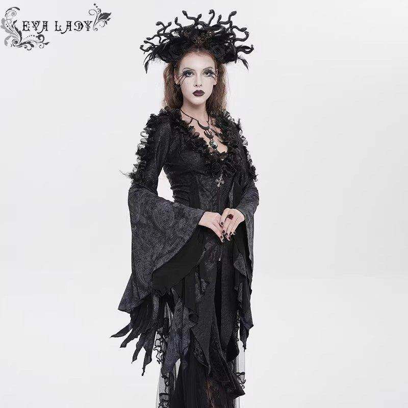 EVA LADY 哥特暗黑玫瑰暗纹不规则外套洋装ETT048