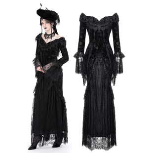 DARK IN LOVE哥特暗黑法式中长款礼服小黑连衣裙DW932