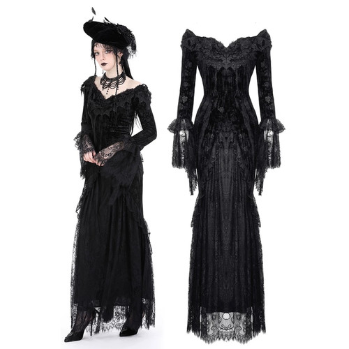 DARK IN LOVE哥特暗黑法式中长款礼服小黑连衣裙DW932