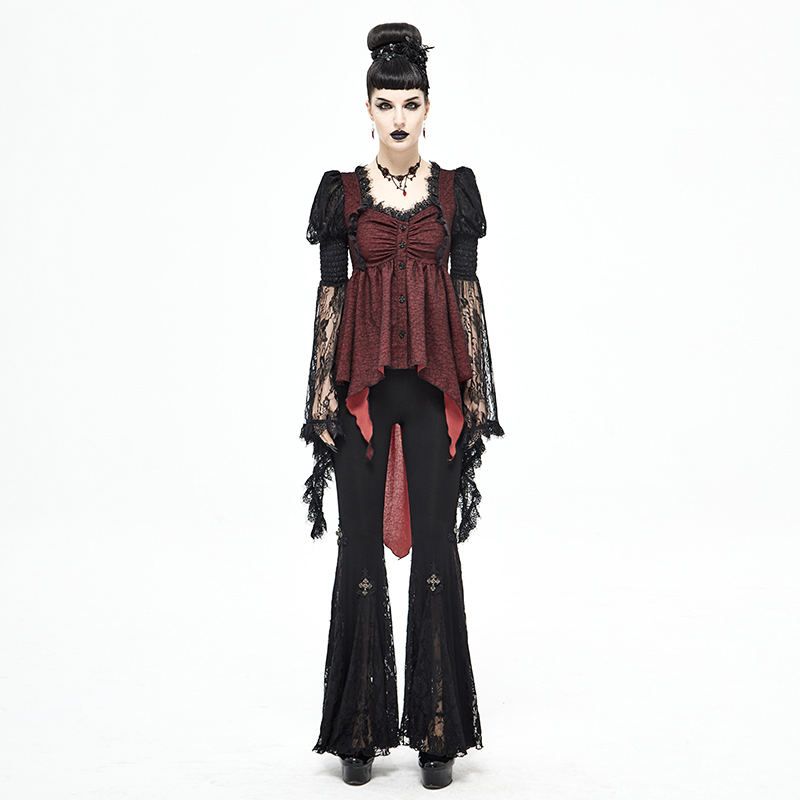 哥特维多利亚风女装荷叶肩蕾丝长袖t恤性感抹胸衬衫欧美演出上衣