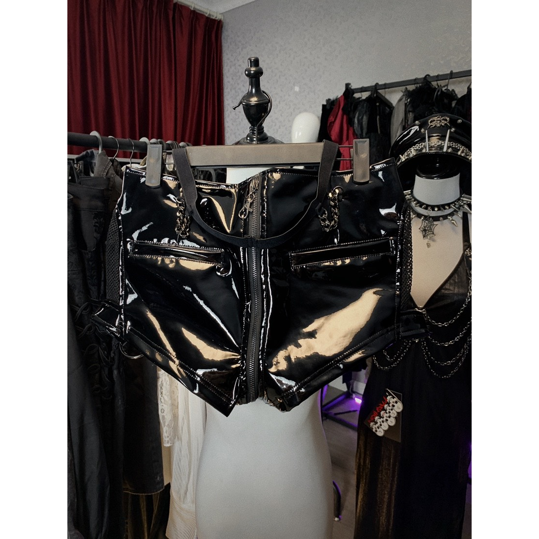 Devil Fashion恶魔时尚女装哥特朋克暗黑漆皮绑带皮裤短裤PT129
