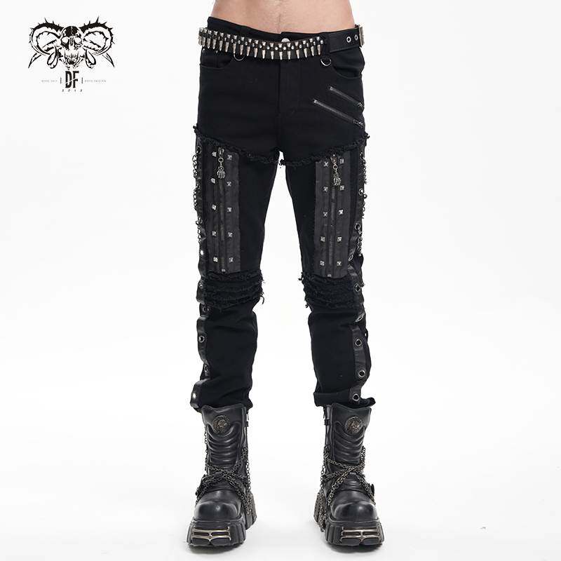 Devil Fashion恶魔时尚哥特暗黑男装链条紧身显瘦长裤休闲裤PT261