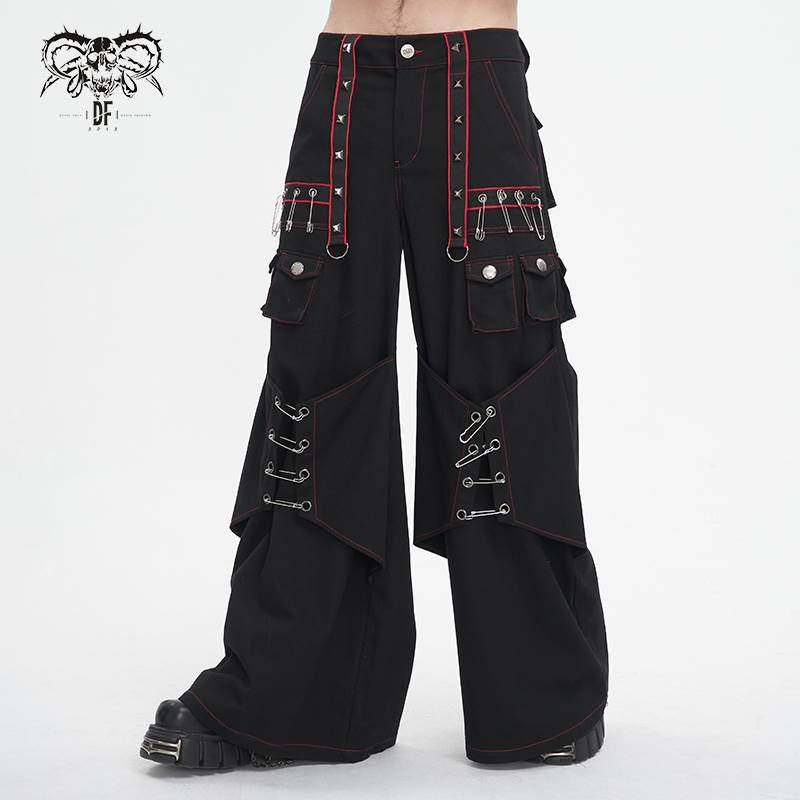 Devil Fashion恶魔时尚男装哥特朋克暗黑铆钉装饰阔腿裤子PT245