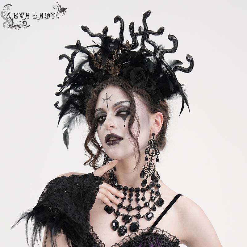 Devil Fashion恶魔时尚女装哥特美杜莎蛇头羽毛发箍EAS021