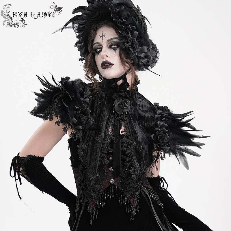 Devil Fashion恶魔时尚女装 哥特玫瑰花压花绒料羽毛脖套 ECA018