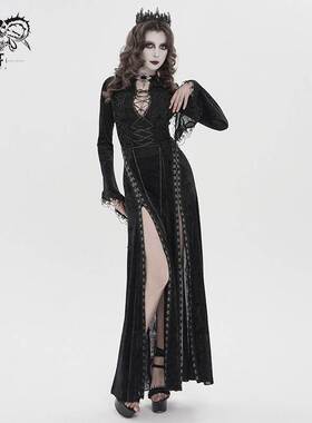 Devil Fashion恶魔时尚哥特暗黑女装蕾丝拼接绑带收腰长裙SKT255