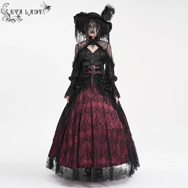 Devil Fashion恶魔时尚女装哥特玫瑰压花绒料流苏半裙ESKT05002