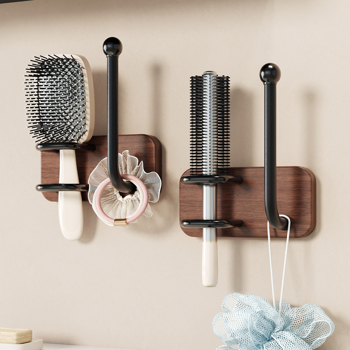 胡桃木梳子置物架卫生间浴室壁挂墙面发圈发箍气垫梳收纳架免打孔