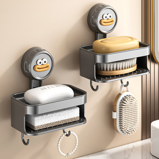 吸盘式肥皂盒壁挂式免打孔卫生间双层肥皂沥水盒架家用香皂收纳盒