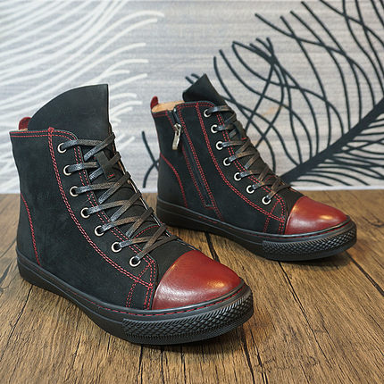 秋冬新款女士真皮羊毛一体马丁靴系带圆头平跟复古女靴保暖靴C8-7