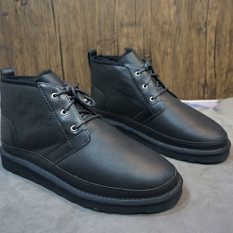 男靴 冬季真皮羊皮毛一体男雪地靴 系带平跟冬季保暖棉靴30-18