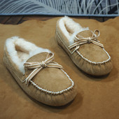 秋冬新款 15A 橡胶底6 真皮羊毛豆豆鞋 蝴蝶结套脚女乐福鞋