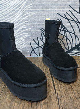 冬季新款真皮牛皮女士雪地靴 厚底铅笔靴，厚底松糕底棉靴21-2