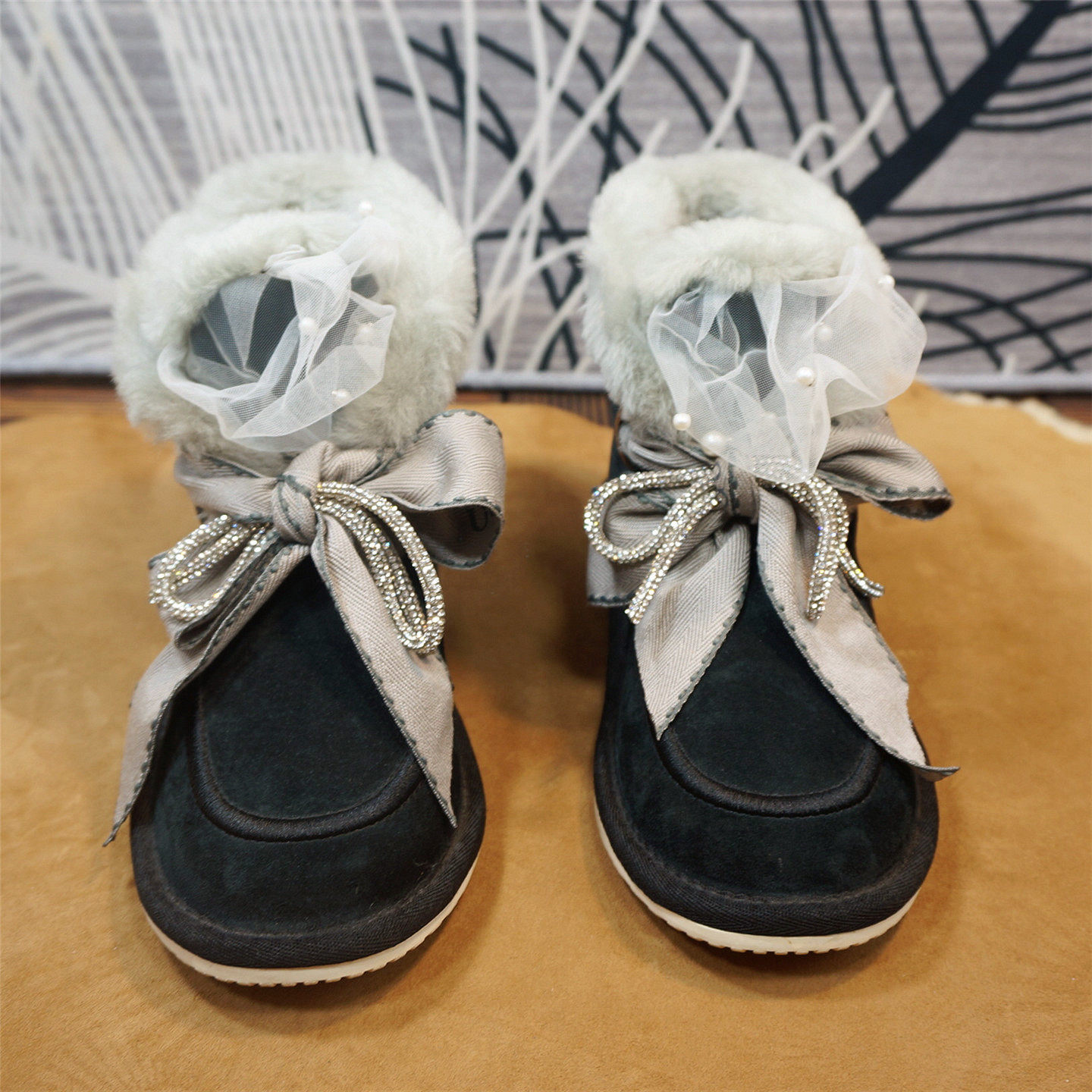 冬季新款真皮牛皮羊毛女士雪地靴  丝带平跟女靴 保暖棉靴27-8F,女鞋,时尚雪地靴,淘宝优惠券,粉丝福利购,淘宝优惠卷