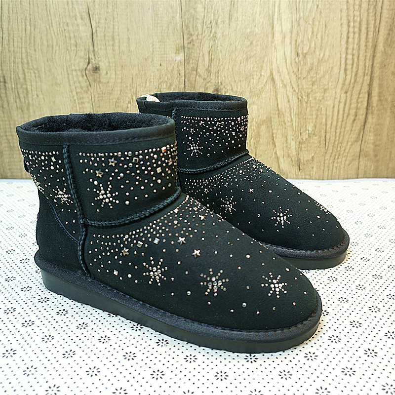 冬季新款真皮羊毛一体雪地靴短筒靴水钻亮钻防滑女靴棉靴棉鞋33-1,女鞋,时尚雪地靴,淘宝优惠券,粉丝福利购,淘宝优惠卷
