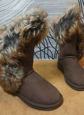 冬季新款真皮羊皮毛一体雪地靴 毛毛高筒靴 橡胶底保暖棉靴67-4