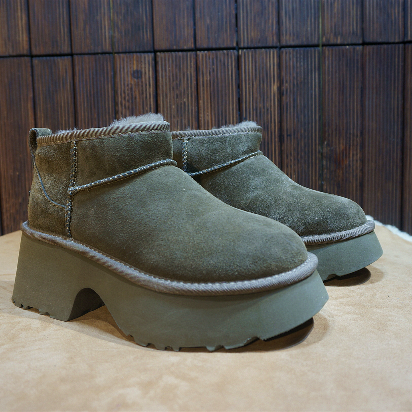 短筒靴冬季新款真皮牛皮羊毛粗跟厚底女雪地靴舒适保暖棉靴65-12