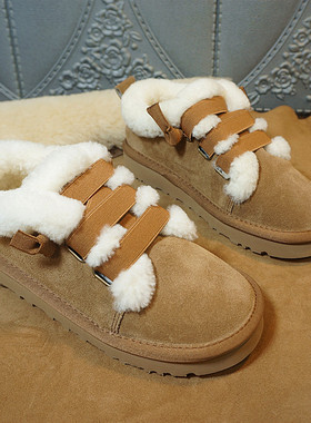 冬季新款真皮牛皮羊毛一体短筒雪地靴 女士松紧带平跟女靴1-21