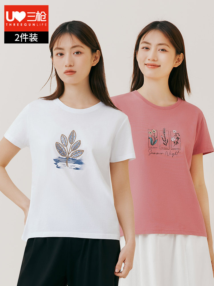 세 총 여성 티셔츠 여름 순면 인쇄 여성 반팔 라운드 넥 물 부드러운면 대형 스포츠 땀 흡수면 언더 셔츠