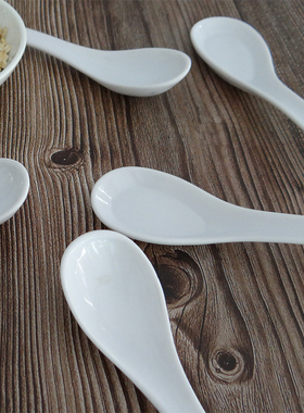 仿瓷密胺纯白色勺子弯把勺直把勺酒店餐厅调料勺塑料汤勺米饭调羹