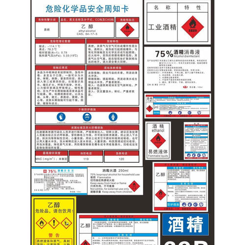 69A GHS化学品标签-酒精瓶标签 乙醇瓶标签 工业酒精瓶安检瓶贴