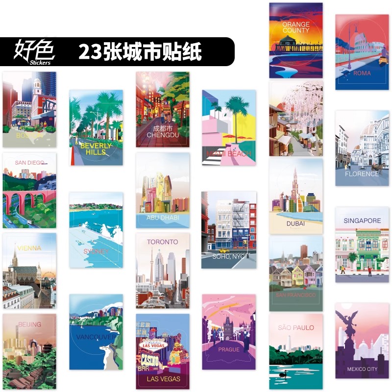 日默瓦城市系列复古纪念贴纸行李箱拉杆箱装饰贴画防水不干胶贴纸