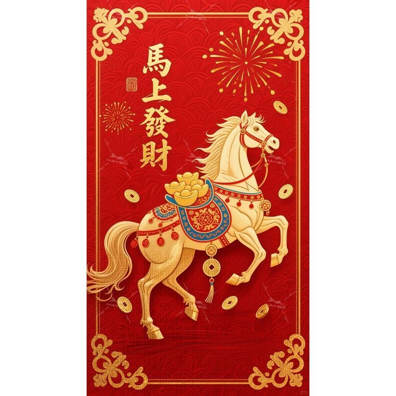 马上发财马到成功海报贴画防水装饰入户背景自粘贴画不干胶贴纸