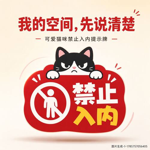 萌趣黑猫禁止入内提示高透耐磨警示标识不干胶贴纸