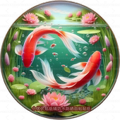 超美圆形双鱼锦鲤贴画客厅卧室墙上玄关门窗装 饰自粘不干胶贴纸