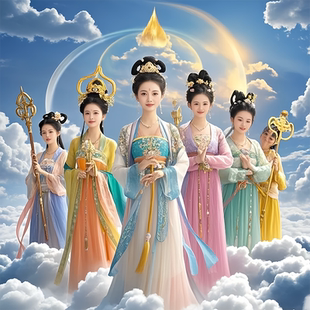 七仙女下凡贴画装饰自粘贴画防水装饰墙面书房走廊宿舍不干胶贴纸