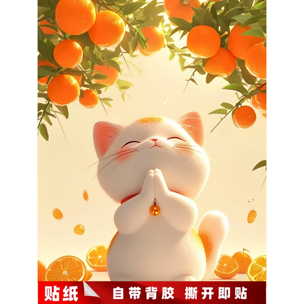 好运连连可爱猫咪动物图案治愈系装饰贴画室内门窗玄关不干胶贴纸图片