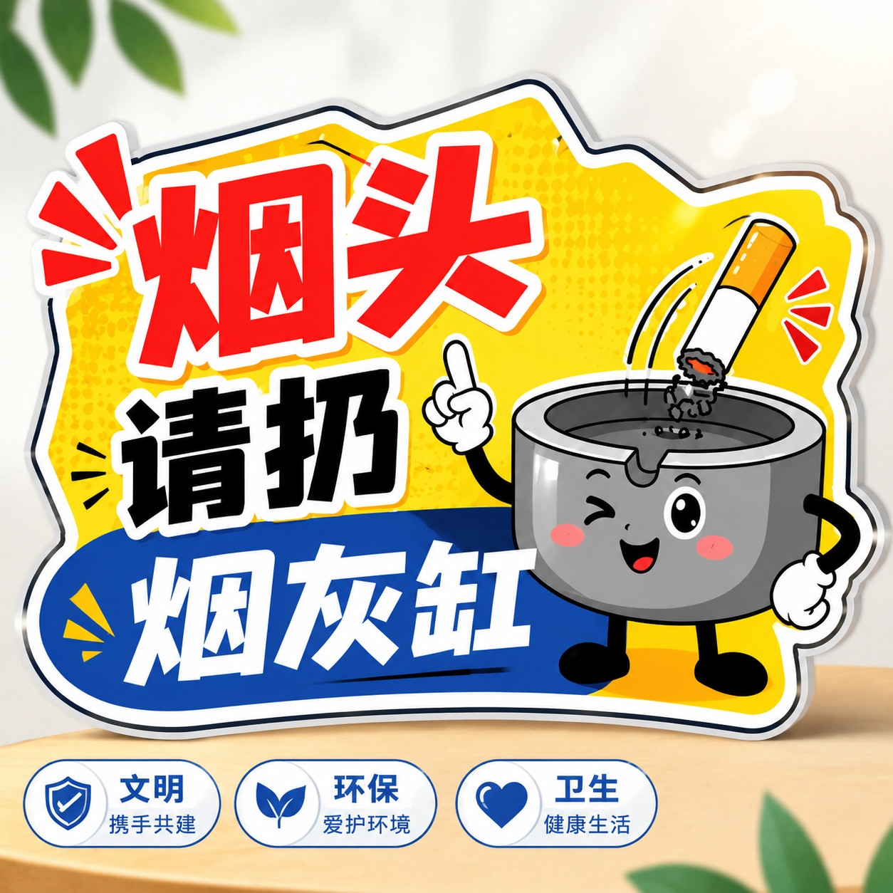 烟头请扔烟灰缸提示牌标识贴吸烟区警示牌创意吸烟处不干胶贴纸