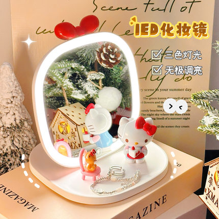 可爱蝴蝶结公主化妆镜LED带灯补光镜子折叠便携梳妆镜桌面美妆镜