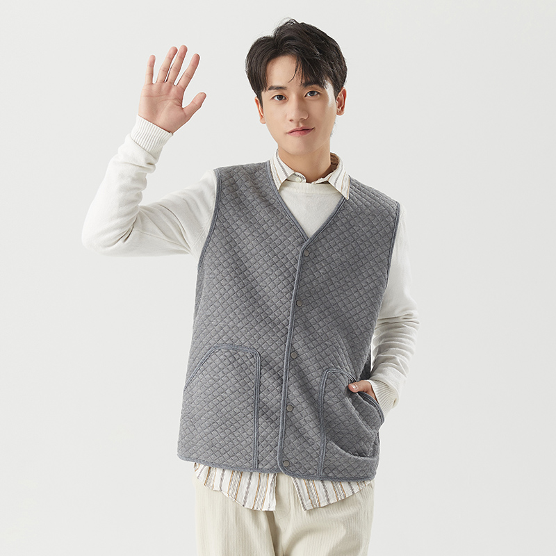 春秋男士中老年针织棉马甲轻薄款休闲打底保暖棉背心羽绒棉小坎肩
