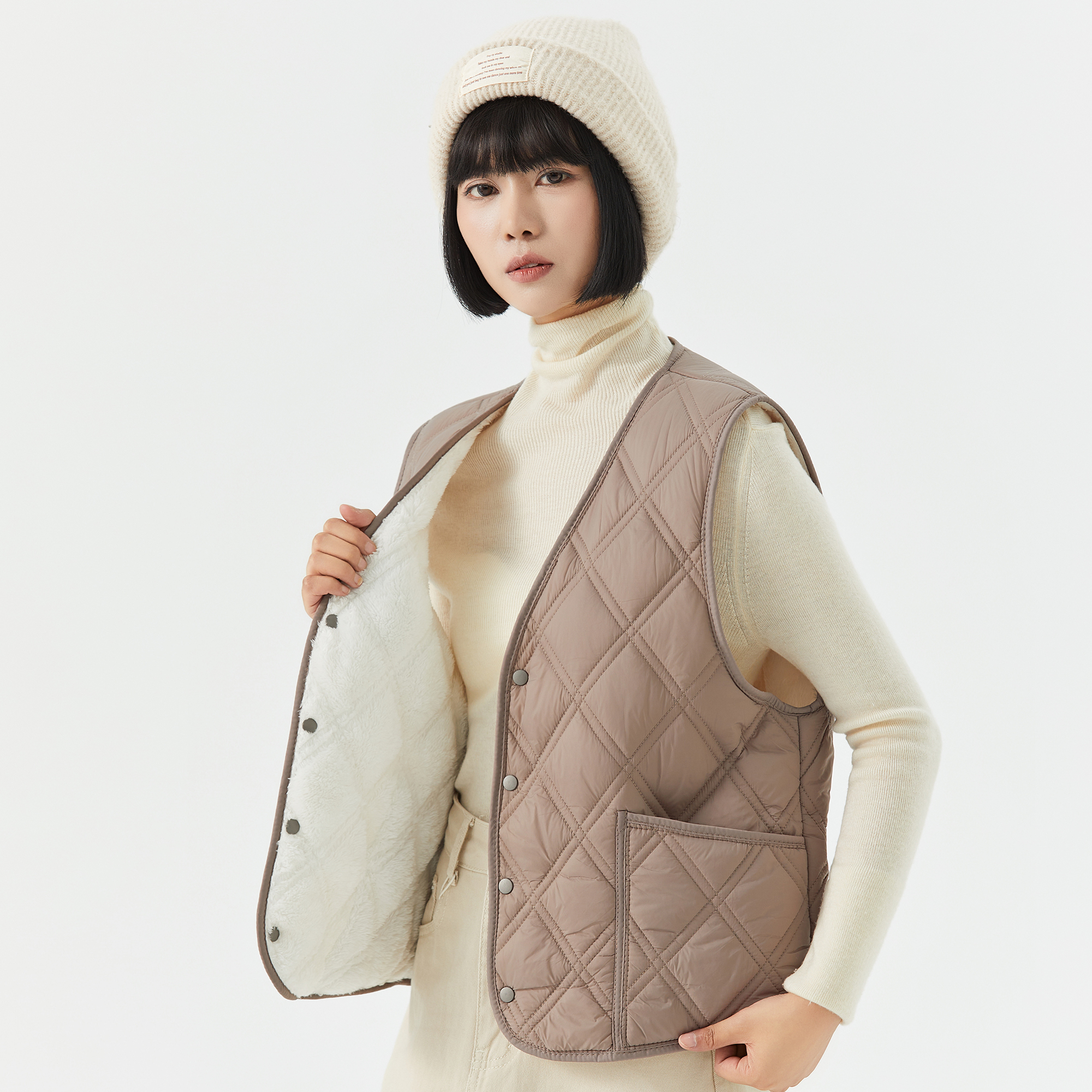 加绒羽绒棉马甲女保暖背心